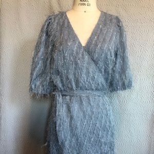 Lucy Paris Lennox blue feather wrap tie dress